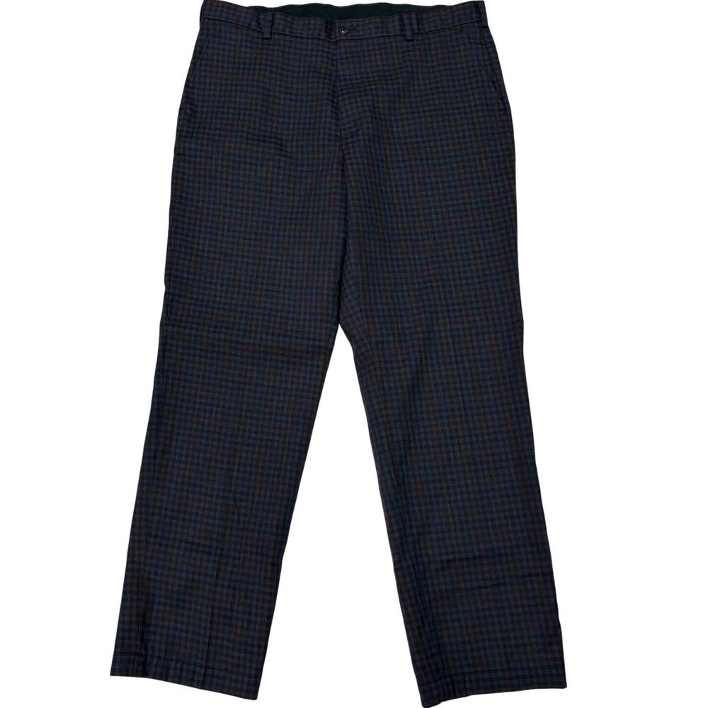 Brooks Brothers Dress Pants Mens 38x32 Gray Check Advantage Chino Clark Work